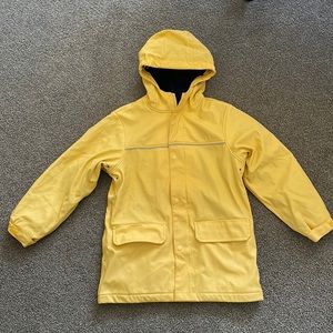 Boys Kids Lands End 6X-7 Large Yellow Fleece Lined Rain Jacket Coat